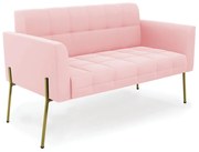 Sofá Namoradeira 2 Lugares Pé de Ferro Dourado Elisa Suede D03 - D'Rossi - Rosa Bebê