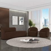 Sofá 4 Lugares Orgânico 220cm Morgan e 2 Poltronas Lua Suede Marrom