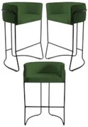 Kit 3 Banquetas Decorativas Base Aço Preto Betina B-89 Sintético Verde
