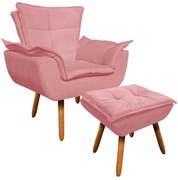 Kit 01 Poltrona Opala com 01 Puff Opala Suede Pés Palito Castanho - Rose