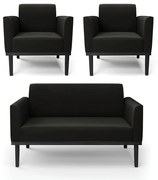 Sofá Namoradeira com 2 Poltronas Base de Madeira Fixa Preto Marisa Suede  D03 - DRossi - Preto