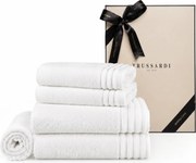 Kit Toalhas de Banho 05 Pçs Trussardi 100% Algodão Imperiale c/ Caixa de Presente - Branco Branco