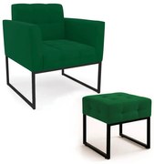 Poltrona Sala e Puff Decorativo Industrial Elisa Veludo D03 - D'Rossi - Verde