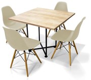 Kit 04 Cadeiras Eiffel Nude e 01 Mesa de Jantar 04 Lugares Jade 90 cm Natural Base Metálica Industrial Preto M05 - D'Rossi