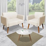 Poltrona Namoradeira Decorativa Isabella Pés Palito Madeira Suede Bege G19 - Gran Belo