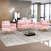 Kit 01 Namoradeira 02 Lugares e 02 Poltronas Mari Suede Base de Madeira MA30 D03 - D'Rossi - Rosa Bebê