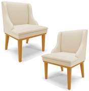 Kit 2 Cadeiras Decorativas Sala de Jantar Base Fixa de Madeira Firenze PU Bege/Castanho G19 - Gran Belo