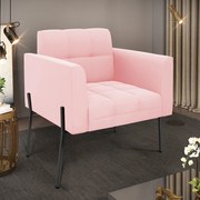 Poltrona Pé de Ferro Preto para Sala Elisa Suede D03 - D'Rossi - Rosa Bebê