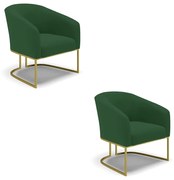 Kit 02 Poltronas Stella Veludo Base Industrial Dourada D03 - D'Rossi - Verde