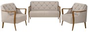 Conjunto Decorativo 2 Poltronas e 1 Namoradeira 2 Lugares Hand Linho Bege G45 - Gran Belo