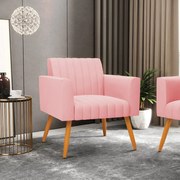 Poltrona Viena Gomada Suede Pés Palito Castanho D03 - D'Rossi - Rose