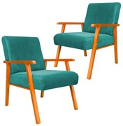 Kit 2 Poltronas Decorativas Alexa Braça de Madeira Suede Turquesa - Sheep Estofados