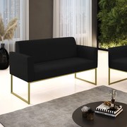 Sofá Namoradeira Base Industrial Dourado Marisa Linho - A79 Preto
