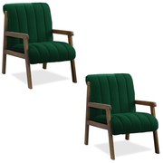 Poltrona Decorativa Sala Base de Madeira kit 2 Daline Bouclê E03 - D'Rossi - Verde