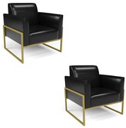 Kit 2 Poltronas Base Industrial Alta Dourado Marisa Corano - Preto