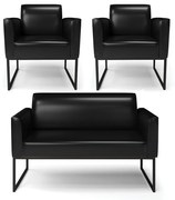 Sofá Namoradeira com 2 Poltronas Base Industrial Preto Marisa Corano D03 - DRossi - Preto