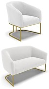 Sofá Namoradeira e Poltrona Industrial Dourado Stella Bouclê D03 - D'Rossi - Off White