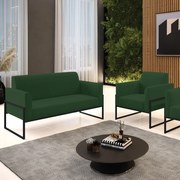 Sofá Namoradeira com Poltrona Base Industrial Alta Preto Marisa Veludo - Verde