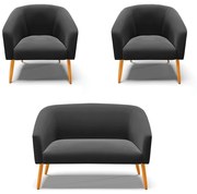 Namoradeira e 2 Poltronas Pé Palito Castanho Stella Suede Preto D03 - D'Rossi