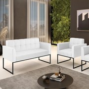 Kit 1 Sofá Namoradeira e 1 Poltrona Elisa Corino Base Metálica Industrial Preto D03 - D'Rossi - Branco
