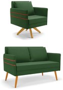 Kit 01 Namoradeira 02 Lugares e 01 Poltrona Mari Suede Base de Madeira MA30 D03 - D'Rossi - Verde