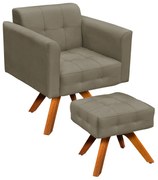 Kit 01 Poltrona Giratória e 01 Puff Elisa Suede Base Madeira MM30 D03 - D'Rossi - Marrom Rato