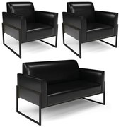 Sofá Namoradeira com 2 Poltronas Base Industrial Alta Preto Marisa Corano D03 - DRossi - Preto