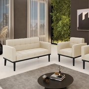 Sofá Namoradeira e Poltrona Base de Madeira Preto Elisa Suede D03 - D'Rossi - Bege