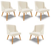 Kit 5 Cadeiras Decorativas Sala de Jantar Pés Palito de Madeira Firenze Linho Bege/Natural G19 - Gran Belo