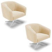 Poltrona Decorativa Giratória Cromada Kit 2 Stella Suede D03 - D'Rossi - Bege