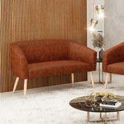 Sofá 2 Lugares Namoradeira Pé Palito Natural Stella Sintético PU D03 - D'Rossi - Nozes