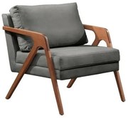 Poltrona Decorativa Mona Luxo Madeira Maciça Linho Cinza
