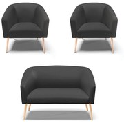 Namoradeira e 2 Poltronas Pé Palito Natural Stella Sintético D03 - D'Rossi  - Preto