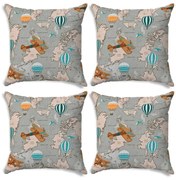 Kit 04 Capas para Almofada Tecido Estampado Mapa Mundi D75 42x42 Cm D03 - D'Rossi