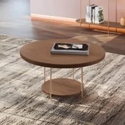 Mesa de Centro Redonda MDF Pés Metálicos Sky Castanho - HB Móveis