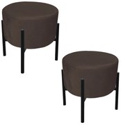 Puff Banqueta Decorativo Industrial Preto Kit 2 Iron Suede D03 - D'Rossi - Marrom