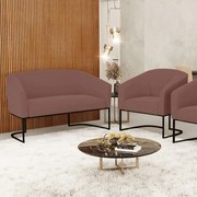 Sofá Namoradeira e Poltrona Base Industrial Preto Stella Veludo D03 - D'Rossi - Rose