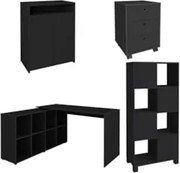 Conjunto Escritório Home Office 4 Peças Nil A06 Preto - Mpozenato