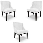 Kit 3 Cadeiras Decorativas Sala de Jantar Base Fixa de Madeira Firenze PU Branco Brilho/Preto G19 - Gran Belo