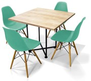 Kit 04 Cadeiras Eiffel Azul Turquesa e 01 Mesa de Jantar 04 Lugares Jade 90 cm Natural Base Metálica Industrial Preto M05 - D'Rossi