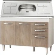 Balcão Gabinete Suécia com Pia Inox 120cm 3 Portas Branco/Castanho - L