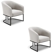 Poltrona Decorativa Industrial Preto Kit 2 Stella Veludo D03 - D'Rossi - Cinza