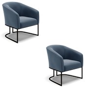 Poltrona Decorativa Industrial Preto Kit 2 Stella Suede D03 - D'Rossi - Azul Marinho