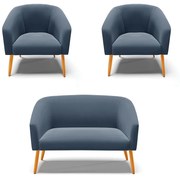 Namoradeira e 2 Poltronas Pé Palito Castanho Stella Suede D03 - D'Rossi  - Azul Marinho