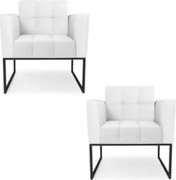 Poltrona Base Industrial Preto Kit 2 Ana Sintético Branco - Ibiza