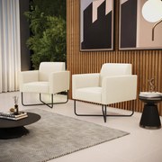 Kit 2 Poltronas Base X Industrial Preto Marisa Linho - A19 Bege