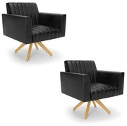 Kit 2 Poltronas Giratória Viena Gomada Corano Base de Madeira MA30 D03 - D'Rossi - Preto