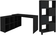 Mesa Escrivaninha em L Eron e Estante Livreiro Maly A06 Preto - Mpozen