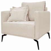 Poltrona Decorativa Pés em Aço Stagno Linho Pérola G63 - Gran Belo