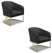 Poltrona Decorativa Industrial Dourado kit 2 Stella Sintético D03 - D'Rossi - Preto